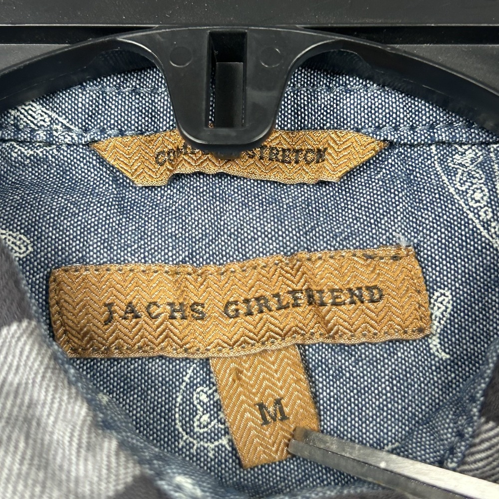 Jachs Girlfriend Medium Top Gray White Plaid Check Snap Button Down - Picture 10 of 15